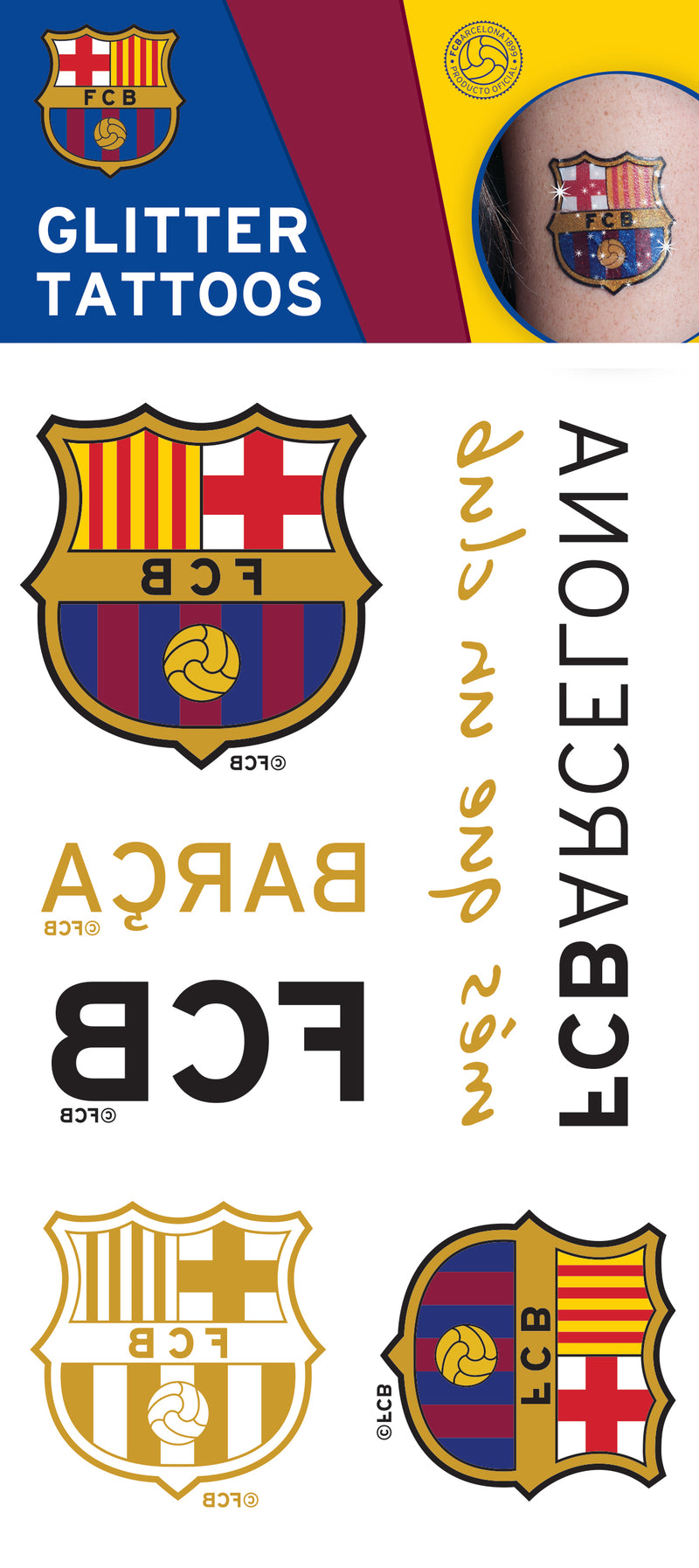 FC Barcelona Official Glitter Temporary Tattoos Maccabi Art